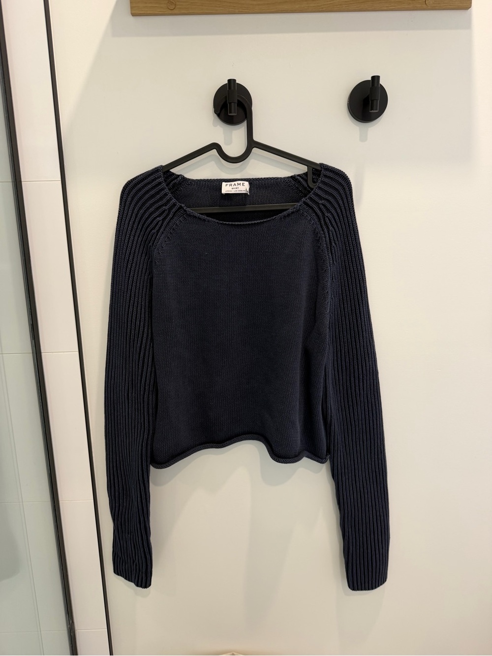 Frame Navy Rib Sleeve Knit Sweater